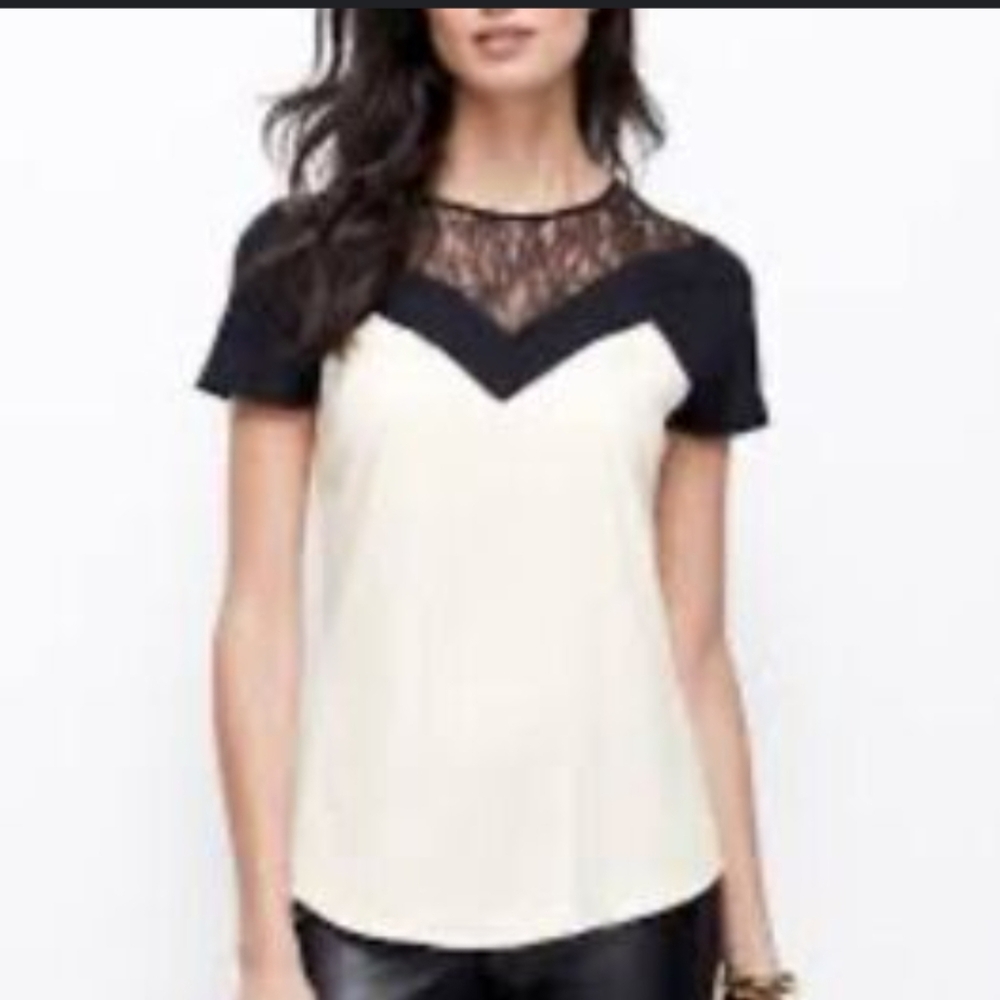 Ann Taylor Lace Trim Top Cream And Black Size Petite Small